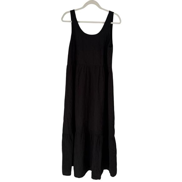 J.Jill Tiered Maxi Dress Sz Medium Black Stripe Preppy Classic Smocked Back NEW - Picture 2 of 9